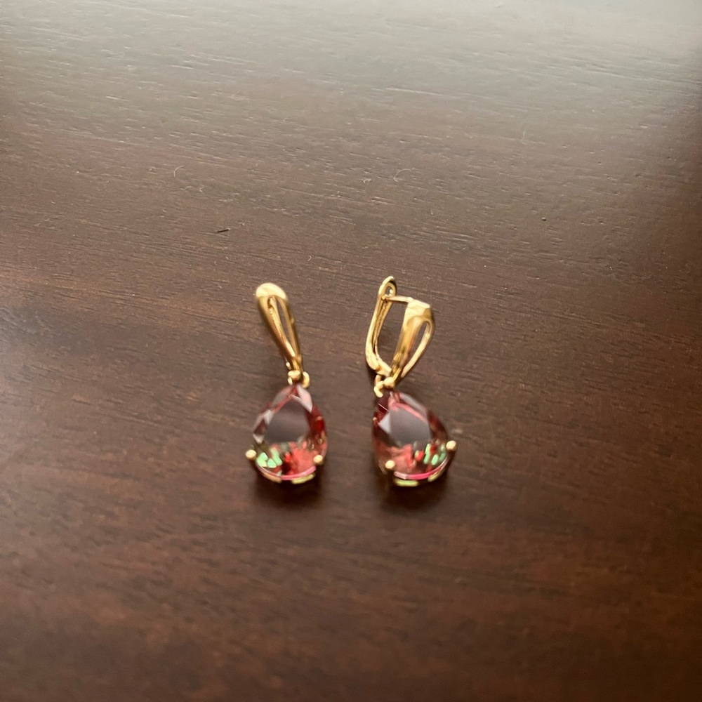 Rose Gold Watermelon Ruby Dangle Earrings - image 1